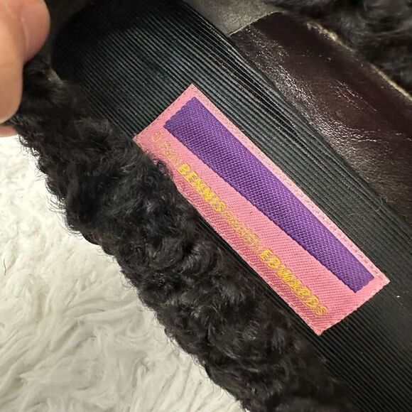 Susan Bennis/Warren Edwards Vintage Black Suede Statement Fur Patch Heels sz 8.5 - Picture 7 of 11